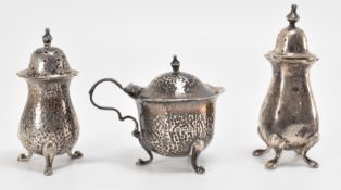 THREE EDWARDIAN SILVER HALLMARKED TABLE CRUETS