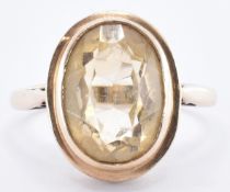 HALLMARKED 9CT GOLD & YELLOW STONE DRESS RING