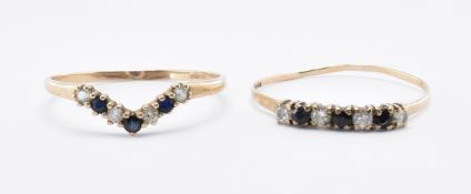 TWO HALLMARKED 9CT GOLD CZ & BLACK STONE RINGS