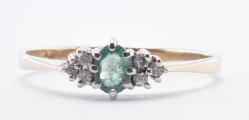 9CT GOLD EMERALD & DIAMOND RING