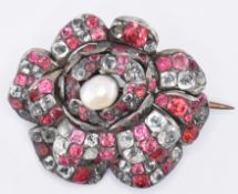 GEORGE III PASTE & PEARL SET ROSE BROOCH