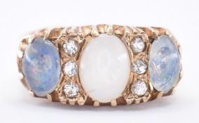 HALLMARKED 9CT GOLD & OPAL DOUBLET THREE STONE RING