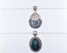 TWO SUARTI SILVER & POLISHED STONE PENDANT NECKLACES