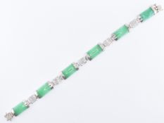 CHINESE SILVER & JADE PANEL BRACELET