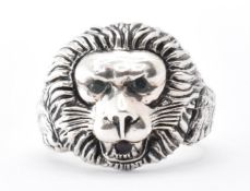 SILVER & COLOURED STONE LION MASK RING