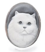 SILVER CAT CAMEO BROOCH