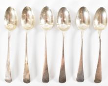 SIX GEORGE III & LATER SILVER TEASPOONS