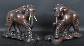 TWO 20TH CENTURY HARD WOOD ELEPHANTS FIGURINES