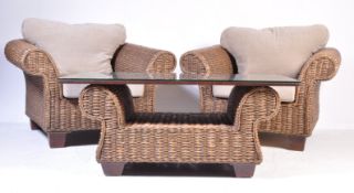 VINTAGE 20TH CENTURY PAIR OF WICKER ARMCHAIRS