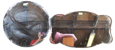 TWO VINTAGE RETRO MID 20TH CENTURY FRAMELESS MIRRORS