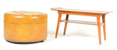 RETRO VINTAGE TEAK COFFEE TABLE AND POUFFE