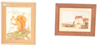 WATERCOLOUR WILDLIFE PAINTING BY R L SHEPPERSON AND SEASIDE VIEW PAINING