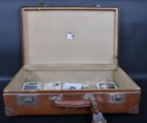 ANTIQUE LEATHER LUGGAGE 1920'S TRAVEL SUITCASE