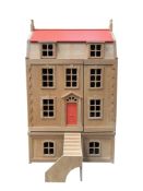 LARGE VINTAGE PLAN TOY MADE WOODEN DOLLS HOUSE WITH FURNITURE