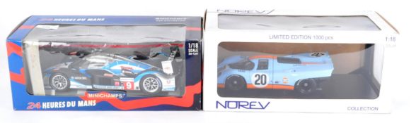 TWO 1/18 SCALE BOXED DIECAST MODEL RACING CARS