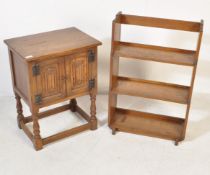 20TH CENTURY LINEN FOLD CABINET AND OAK BOOKCASE