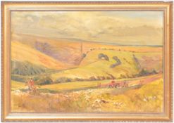 BRYAN L DAY (20TH CENTURY) OIL ON CANVAS HUNTING SCENE