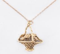 HALLMARKED 9CT GOLD FLOWER BASKET PENDANT NECKLACE