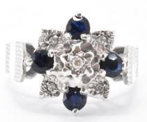 HALLMARKED 9CT WHITE GOLD SAPPHIRE & DIAMOND RING