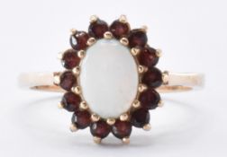 HALLMAKRED 9CT GOLD OPAL & GARNET RING