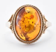 HALLMARKED 9CT GOLD & AMBER RING