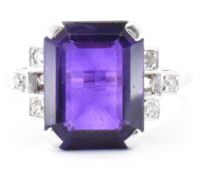 ART DECO STYLE 18CT GOLD AMETHYST & DIAMOND RING
