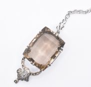SILVER SMOKEY QUARTZ PENDANT CHAIN NECKLACE