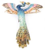 VINTAGE GOLD & DIAMOND ENAMELLED PEACOCK BROOCH