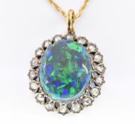 19TH CENTURY GOLD SILVER, BLACK OPAL & DIAMOND PENDANT NECKLACE