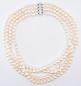 18CT GOLD & CULTURED PEARL FOUR STRAND NECKLACE