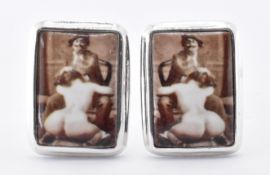 PAIR OF SILVER & ENAMELLED RISQUE CUFFLINKS