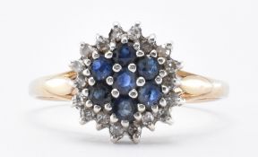 HALLMARKED DIAMOND & SAPPHIRE CLUSTER RING