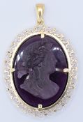 PURPLE STONE & GOLD CAMEO PENDANT