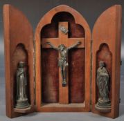 A 19TH CENTURY ECCLESIASTICAL TRIPTYCH RELIGIOUS ALTAR CASE SET