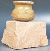 SONG DYNASTY TYPE CHINESE POTTERY VASE ON STONE BASE