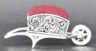 SILVER PLATED PIN CUSHION IN FORM OF WHEEL BARROW