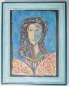 RENOS LOIZOU (1948 - 2013) - MIXED MEDIA ABSTRACT PORTRAIT PAINTING