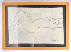 RENOS LOIZOU (1948-2013) - CHARCOAL STUDY DEPICTING A NUDE LADY