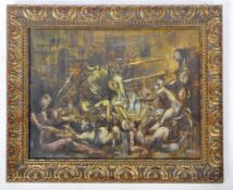 20TH CENTURY OIL ON BOARD EXPRESSIONAL BATTLE SCENE PAINTING