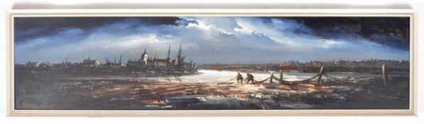 MID 20TH CENTURY OIL ON BOARD HARBOUR SCENE PAINTING