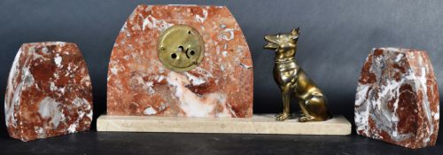 VINTAGE ART DECO MARBLE THREE PIECE CLOCK GARNITURE SET