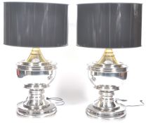 PAIR OF LARGE OVERSIZED 1.2M CHROME TABLE LAMPS