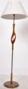 RETRO MID 20TH CENTURY TEAK AND BRASS STANDARD LAMP LIGHT