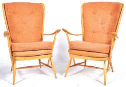 ERCOL - PAIR OF WINGBACK ARMCHAIRS WITH CUSHIONED