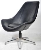 RETRO 1970'S BLACK LEATHER EGG CHAIR RAISED ON A CHROME BASE
