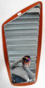 RETRO DANISH TEAK FRAMED HANGING MIRROR OF HARP SHAPE