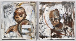 LEE ELLIS (B. 1984) - PAIR OF BRISTOL ARTIST EXPRESSIONISTS PAINTINGS