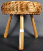 TONY PAUL - MID 20TH CENTURY WICKER AND BEECH STOOL