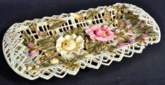 ZSOLNAY PECS - 19TH CENTURY HUNGARIAN RETICULATED BASKET / PLAQUE