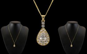 Ladies Superb 18ct Gold Pear Shaped Pendant Set with Diamonds of Exquisite Form / Quality with